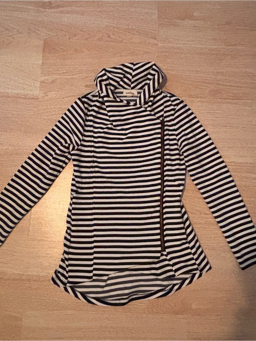 ADORA Black & White Striped Cowl Neck zip up blazer
